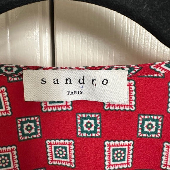 Sandro Paris Red "Laith" Geometric Tile Print Tie-Front Wide Leg Jumpsuit US 4 - Picture 6 of 11